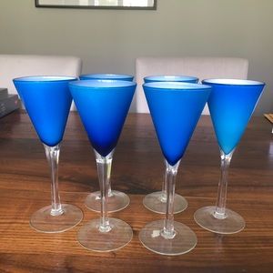 Hand blown blue stemmed glasses